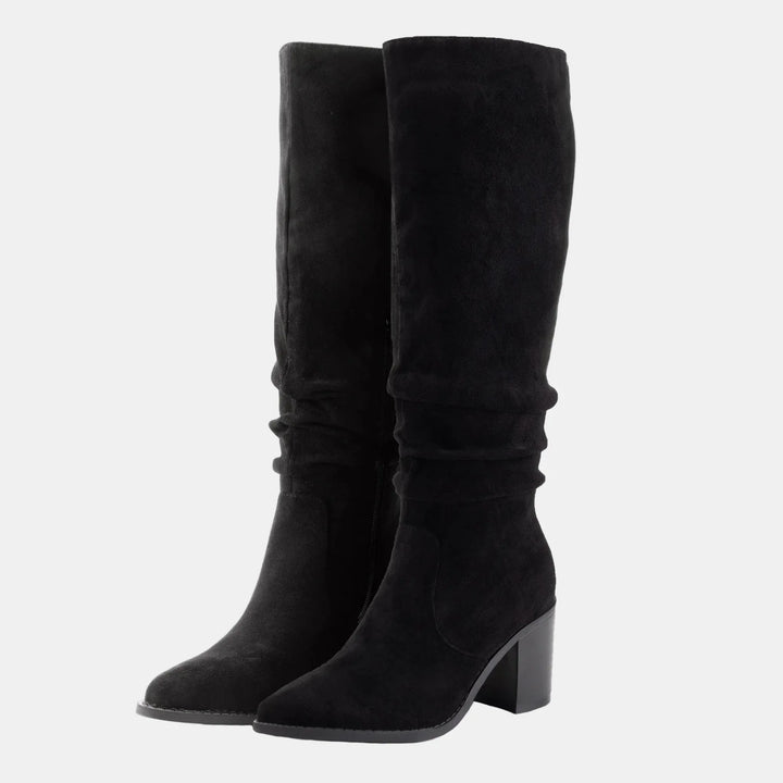 Noa | Knee-High Suede Block Heeled Boots - MABEL LONDON