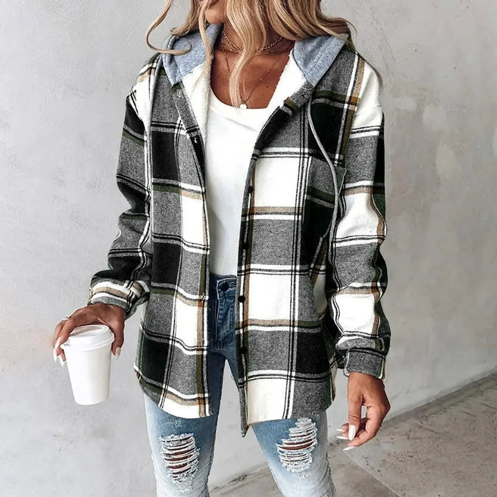 PAIGE™ - Chic Plaid Long-Sleeve Button Down Hooded Jacket - MABEL LONDON