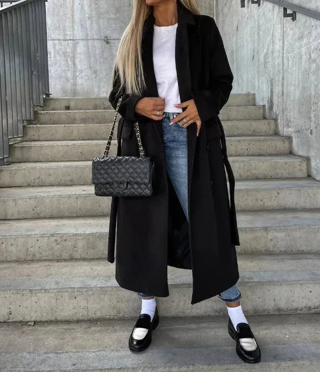 Gwyneth | Long Lapel Button-Front Coat - MABEL LONDON