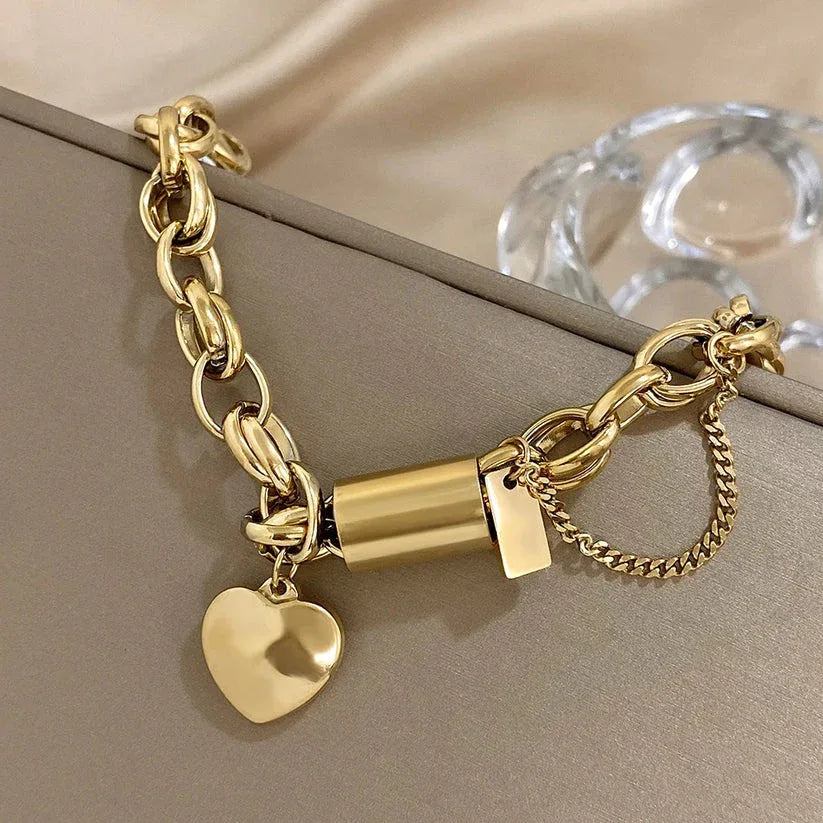 Chunky Gold Heart Bracelet - MABEL LONDON