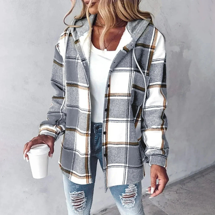 PAIGE™ - Chic Plaid Long-Sleeve Button Down Hooded Jacket - MABEL LONDON