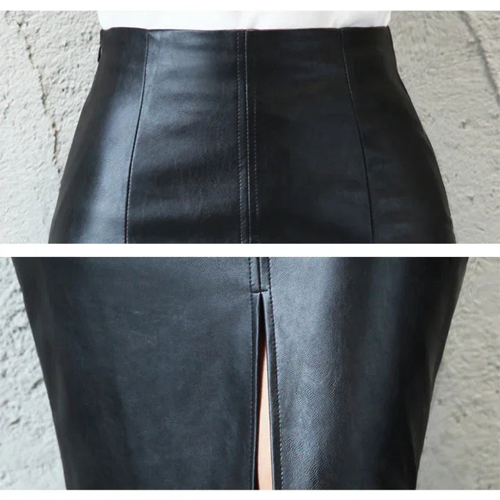 MONIQUE™ – Sleek Black Leather Pencil Skirt - MABEL LONDON