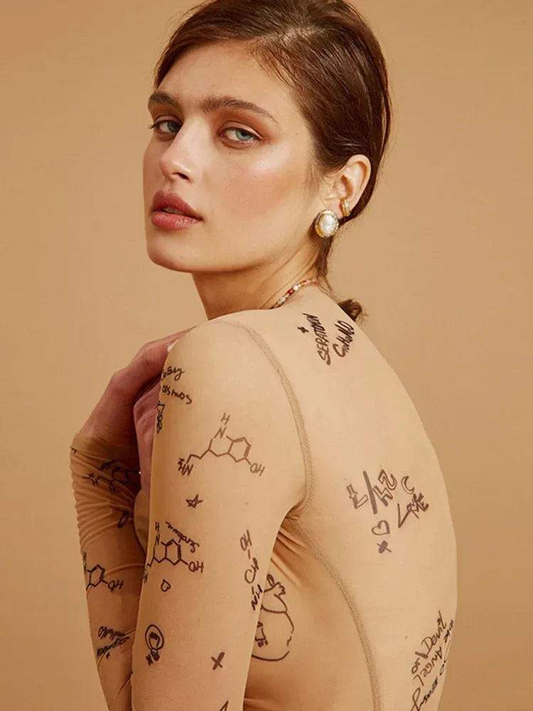 JANELLA™ – Modern Print Mesh Bodysuit - MABEL LONDON