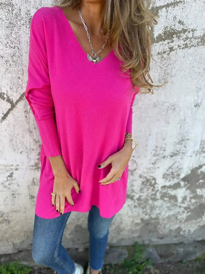 Leona | Relaxed V-Neck Knit Tunic - MABEL LONDON