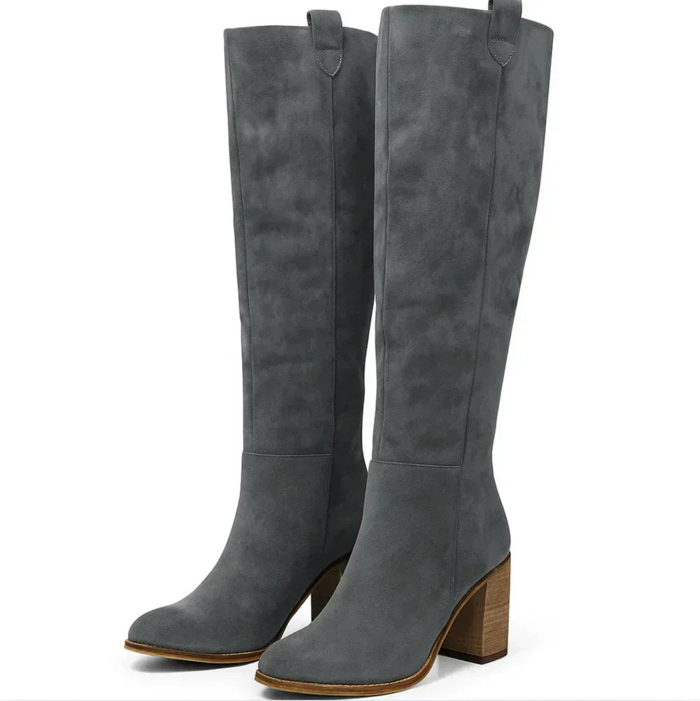 SUEVIRA™ | SUEDE BLOCK HEEL BOOTS - MABEL LONDON