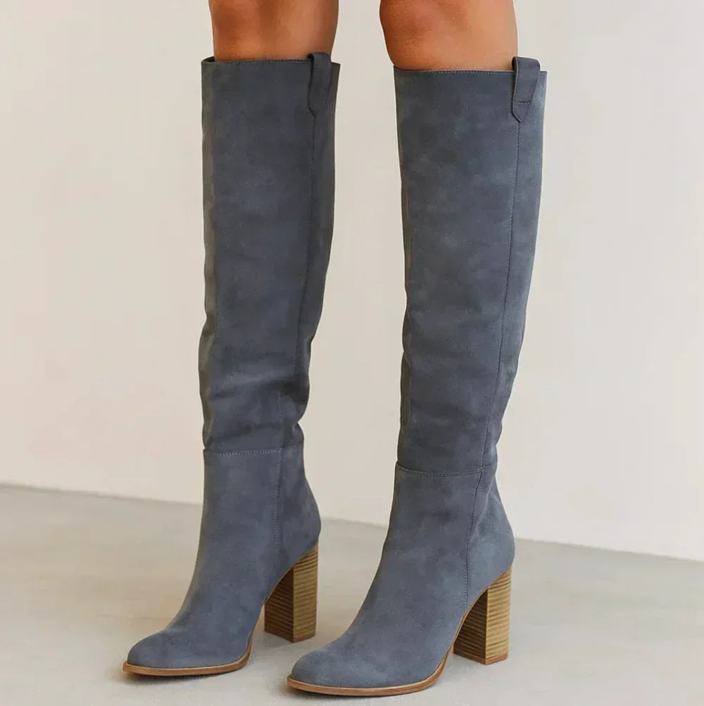 SUEVIRA™ | SUEDE BLOCK HEEL BOOTS - MABEL LONDON