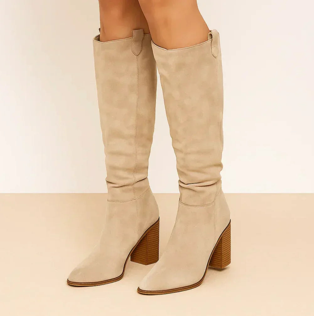SUEVIRA™ | SUEDE BLOCK HEEL BOOTS - MABEL LONDON