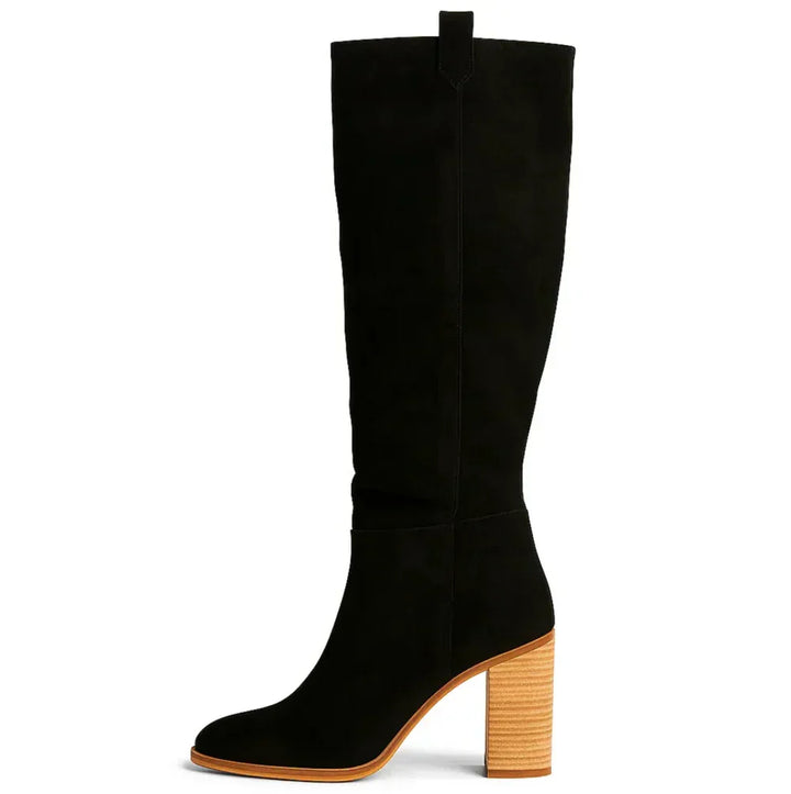 SUEVIRA™ | SUEDE BLOCK HEEL BOOTS - MABEL LONDON