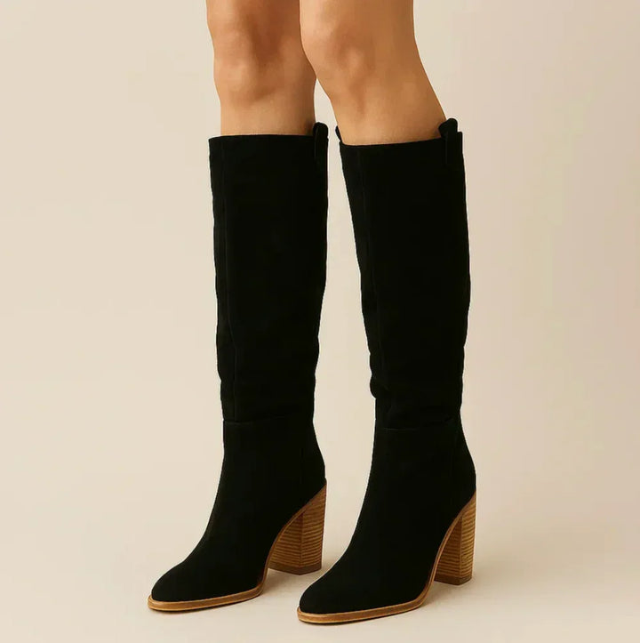 SUEVIRA™ | SUEDE BLOCK HEEL BOOTS - MABEL LONDON
