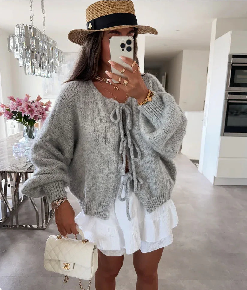 Eva | Knitted Bow Cardigan - MABEL LONDON