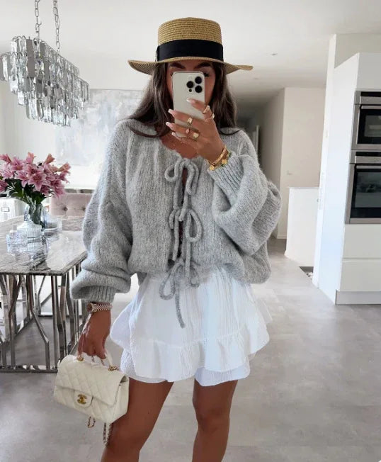 Eva | Knitted Bow Cardigan - MABEL LONDON