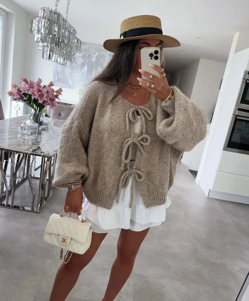 Eva | Knitted Bow Cardigan - MABEL LONDON