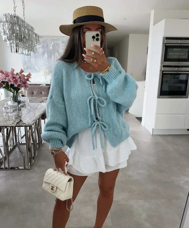 Eva | Knitted Bow Cardigan - MABEL LONDON