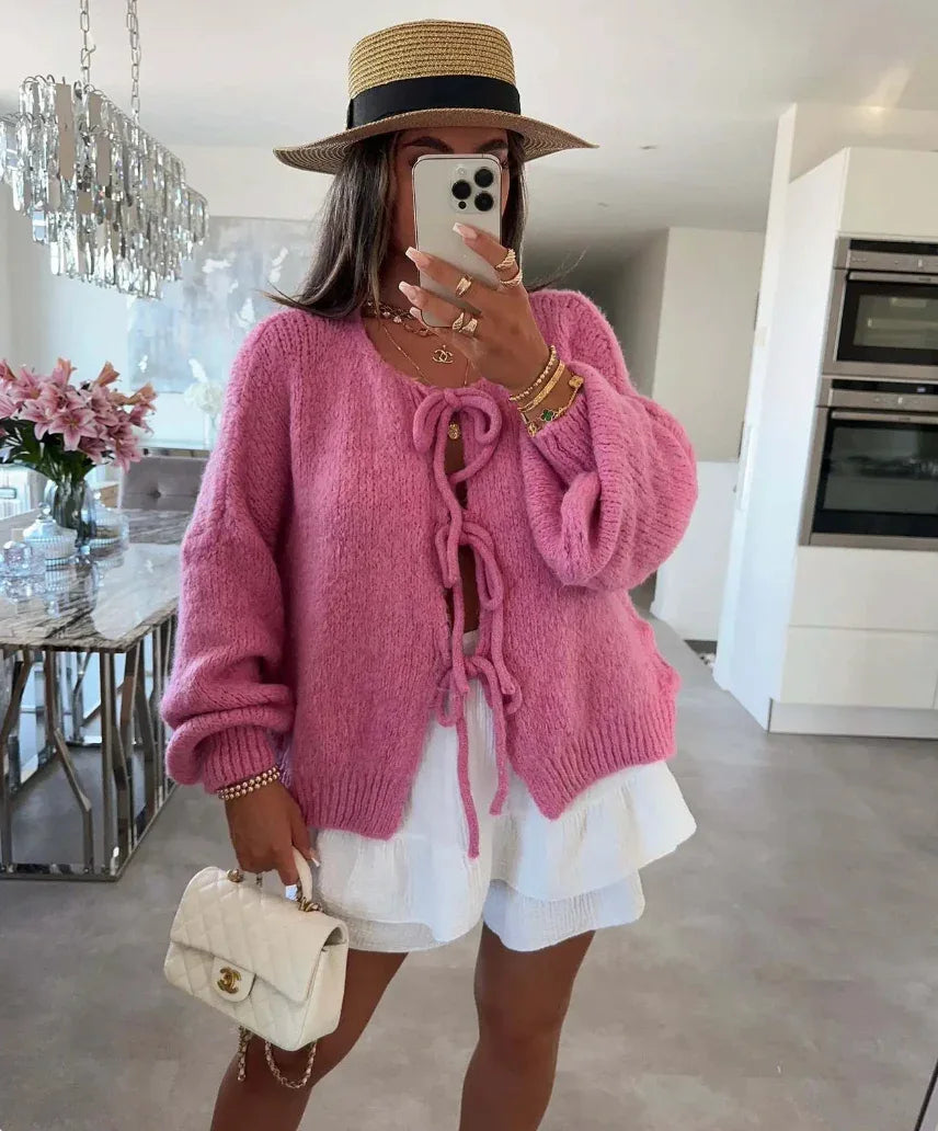 Eva | Knitted Bow Cardigan - MABEL LONDON