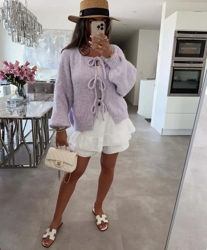 Eva | Knitted Bow Cardigan - MABEL LONDON