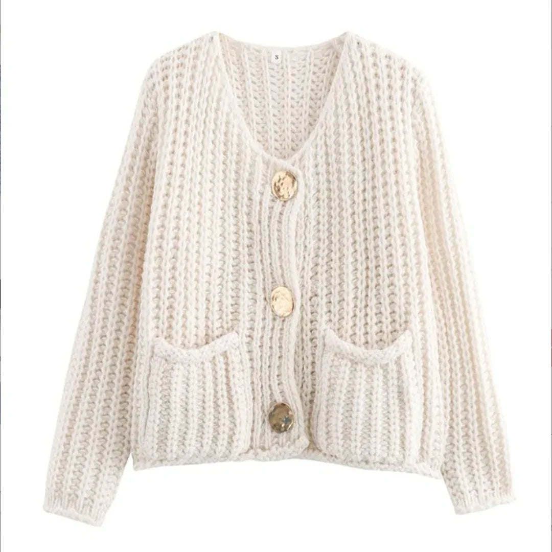 CASSY™ - Casual Long Sleeve Chunky Knit Cropped Cardigan - MABEL LONDON