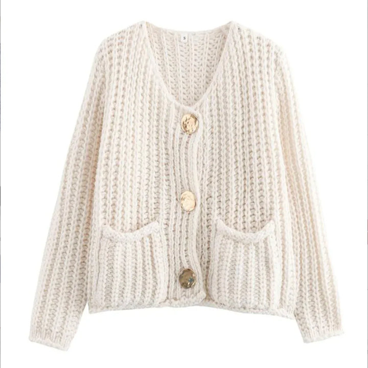 CASSY™ - Casual Long Sleeve Chunky Knit Cropped Cardigan - MABEL LONDON