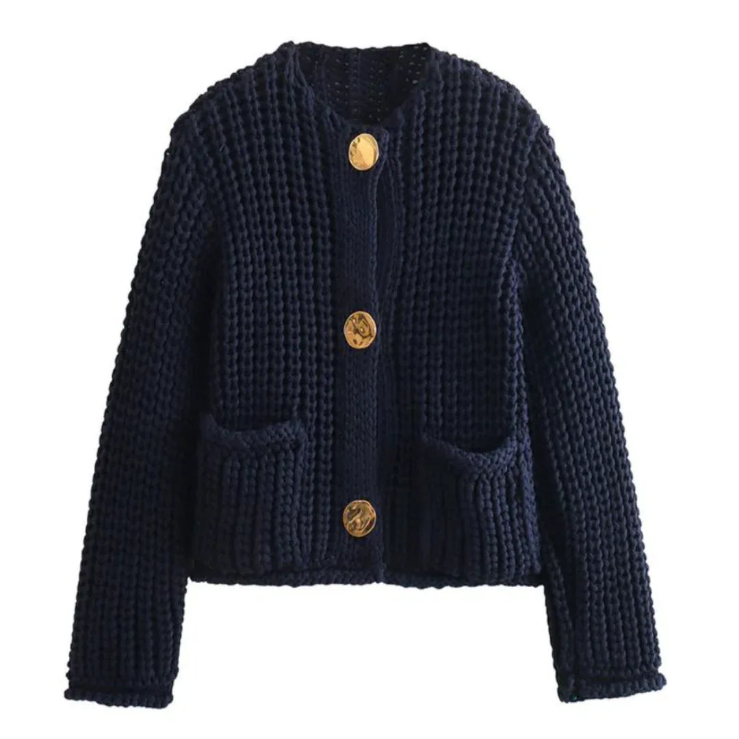 CASSY™ - Casual Long Sleeve Chunky Knit Cropped Cardigan - MABEL LONDON