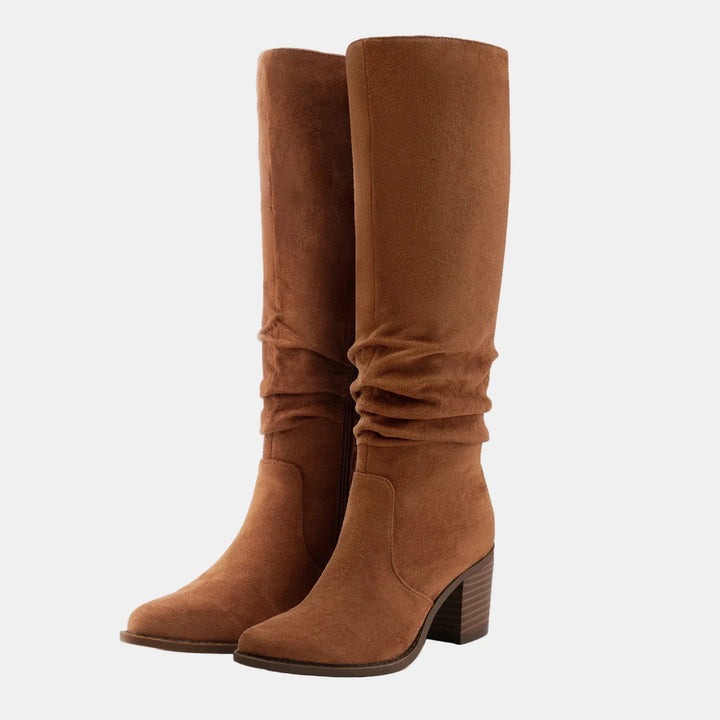 Noa | Knee-High Suede Block Heeled Boots - MABEL LONDON