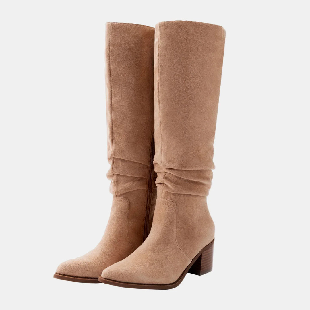 Noa | Knee-High Suede Block Heeled Boots - MABEL LONDON