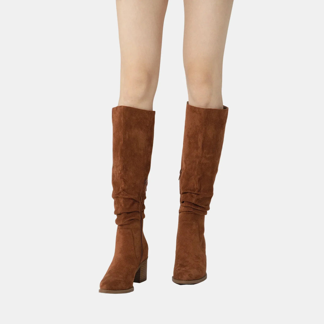 Noa | Knee-High Suede Block Heeled Boots - MABEL LONDON