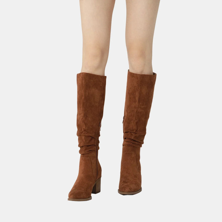 Noa | Knee-High Suede Block Heeled Boots - MABEL LONDON
