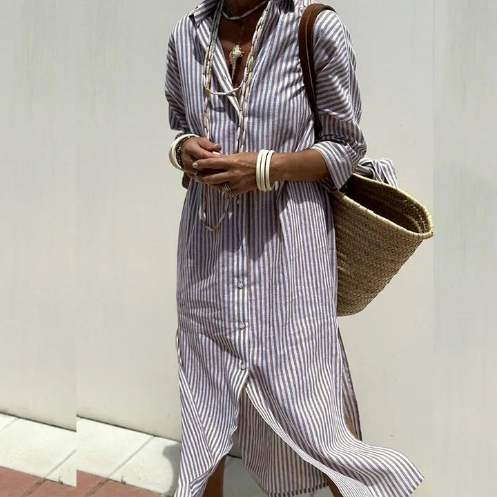 TRIXIE™ - Elegant Striped Shirt Dress - MABEL LONDON