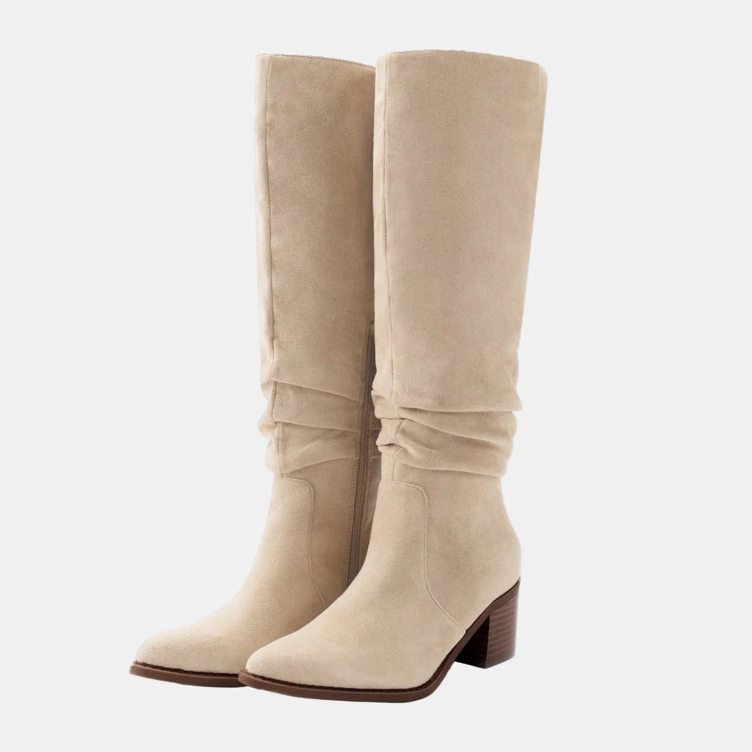 Noa | Knee-High Suede Block Heeled Boots - MABEL LONDON