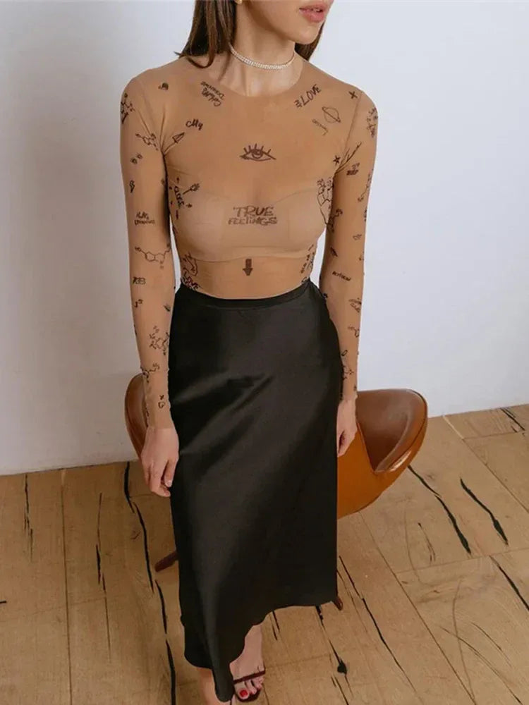 JANELLA™ – Modern Print Mesh Bodysuit - MABEL LONDON