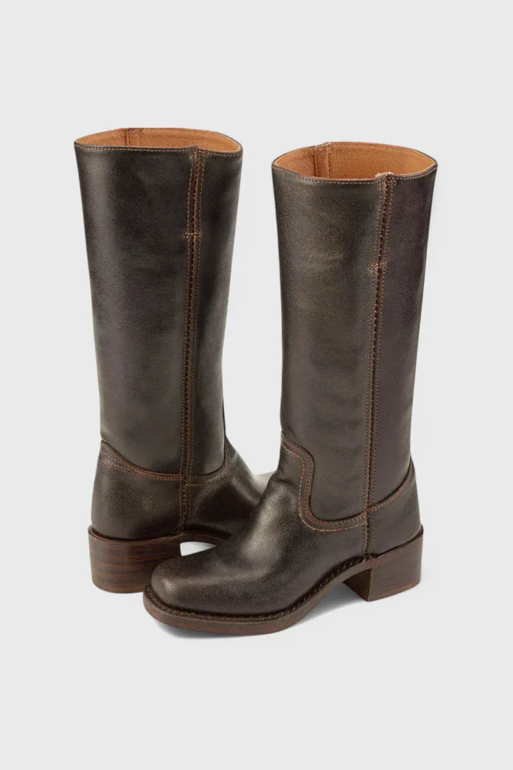 PIPPA | WOMEN'S LEATHER KNEE-HIGH BOOTS WITH HEELS - MABEL LONDON