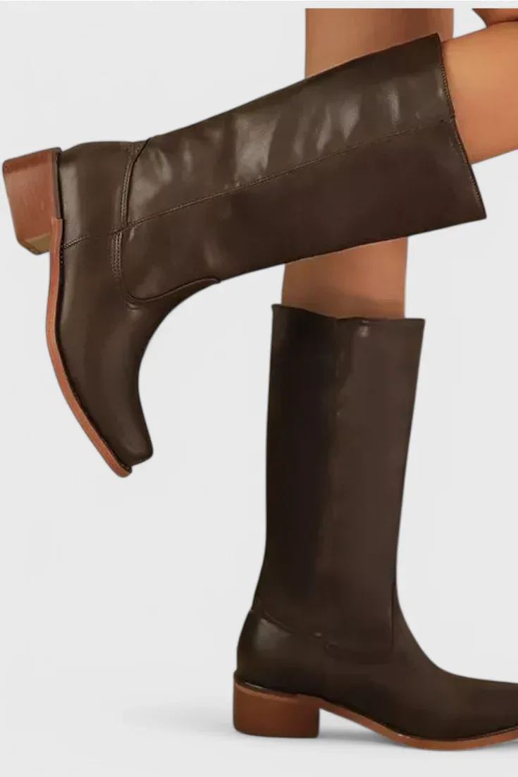 PIPPA | WOMEN'S LEATHER KNEE-HIGH BOOTS WITH HEELS - MABEL LONDON