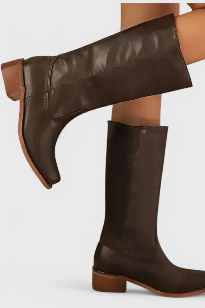 PIPPA | WOMEN'S LEATHER KNEE-HIGH BOOTS WITH HEELS - MABEL LONDON