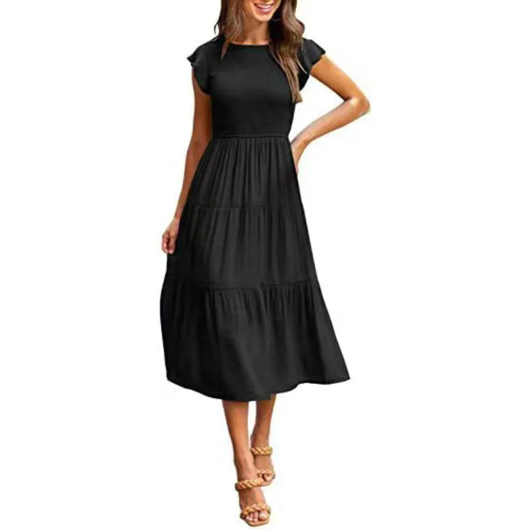KRISELLE™ - Elegant Flutter Sleeve Smoke Midi Dress - MABEL LONDON