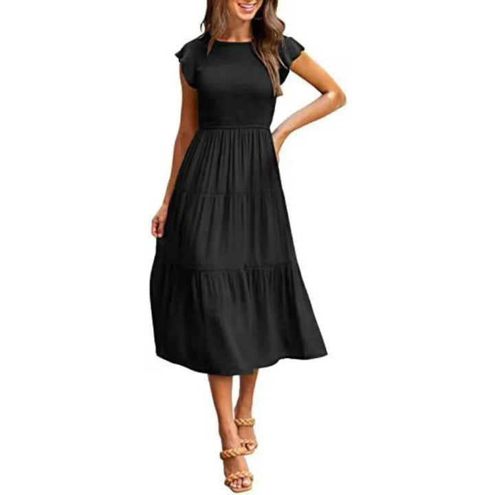 KRISELLE™ - Elegant Flutter Sleeve Smoke Midi Dress - MABEL LONDON