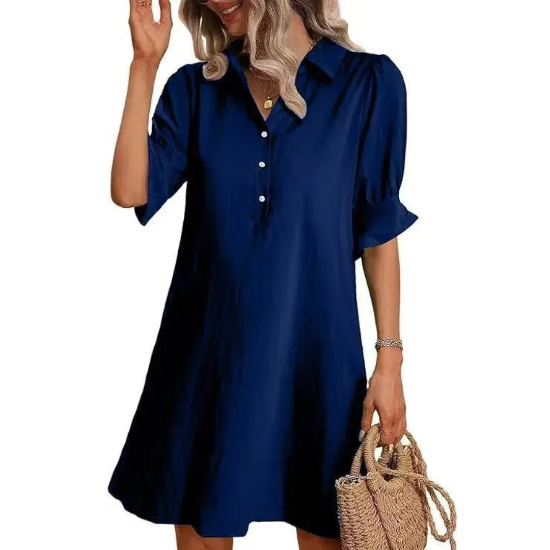 FRANCHESCA™ - Casual Button Down Shirt Dress - MABEL LONDON