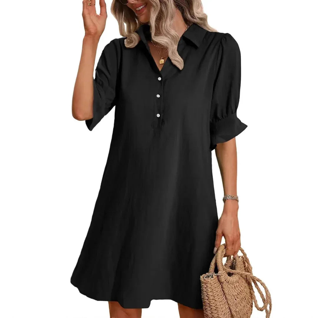 FRANCHESCA™ - Casual Button Down Shirt Dress - MABEL LONDON