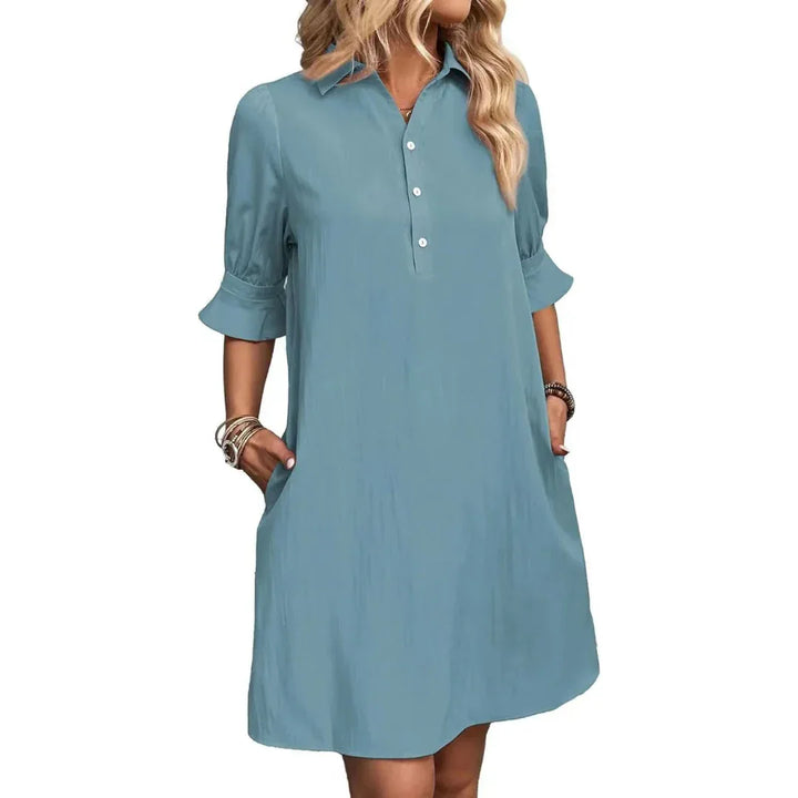 FRANCHESCA™ - Casual Button Down Shirt Dress - MABEL LONDON
