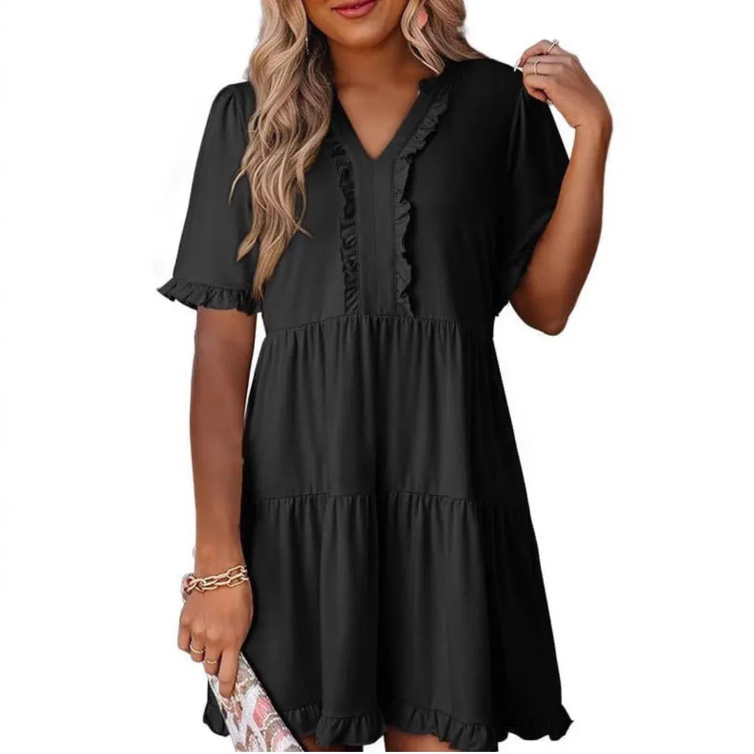 SHAILA™ - Casual V-Neck Mini Dress - MABEL LONDON