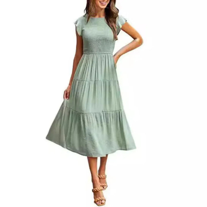 KRISELLE™ - Elegant Flutter Sleeve Smoke Midi Dress - MABEL LONDON