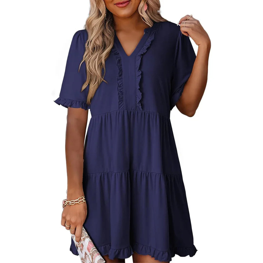 SHAILA™ - Casual V-Neck Mini Dress - MABEL LONDON
