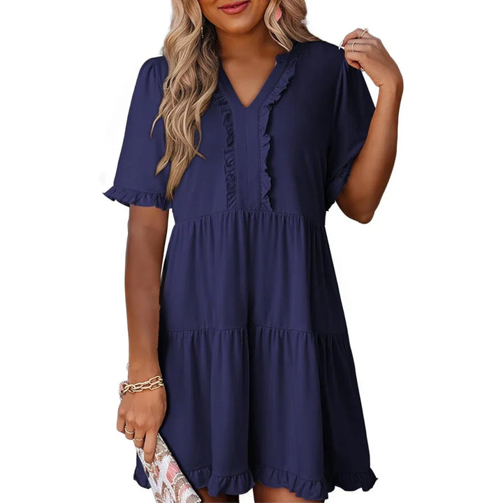 SHAILA™ - Casual V-Neck Mini Dress - MABEL LONDON
