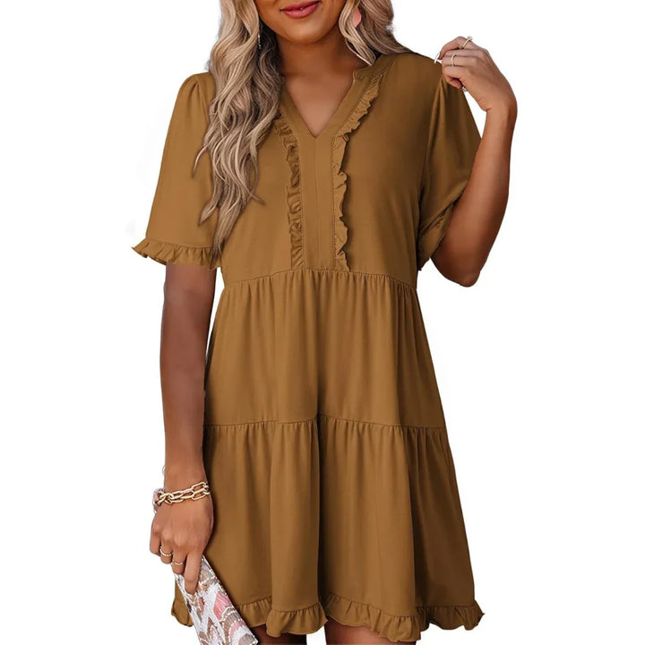 SHAILA™ - Casual V-Neck Mini Dress - MABEL LONDON