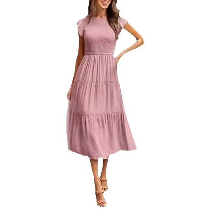 KRISELLE™ - Elegant Flutter Sleeve Smoke Midi Dress - MABEL LONDON