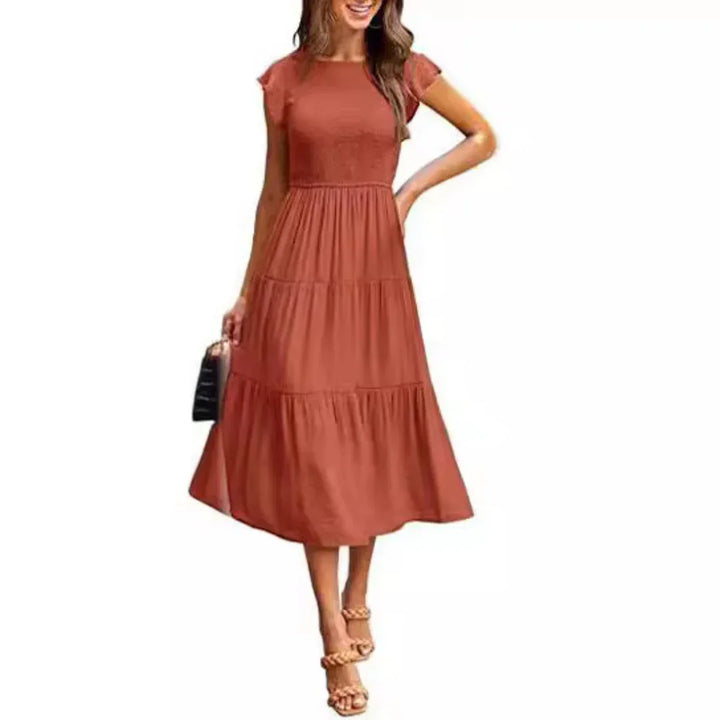 KRISELLE™ - Elegant Flutter Sleeve Smoke Midi Dress - MABEL LONDON