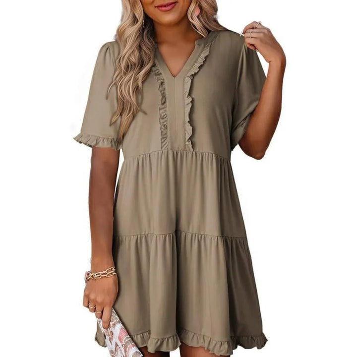 SHAILA™ - Casual V-Neck Mini Dress - MABEL LONDON