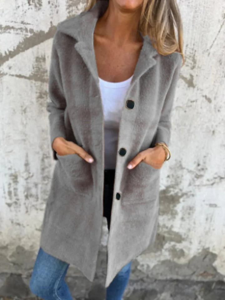Morwenna | Long Sleeve Button Coat with Pockets - MABEL LONDON