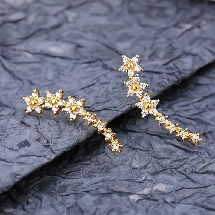 Floral Rhinestone Gold Earrings - MABEL LONDON
