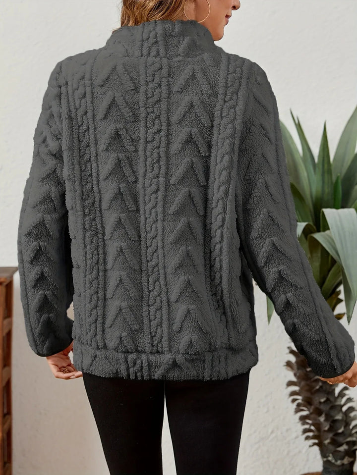 Nora – Plush Textured Zip Pullover - MABEL LONDON