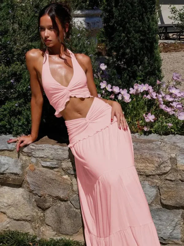 ARIYA™ – Chic Plunge Neck Summer Two-Piece Outfit - MABEL LONDON