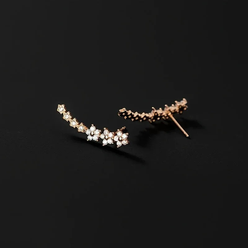 Floral Rhinestone Gold Earrings - MABEL LONDON
